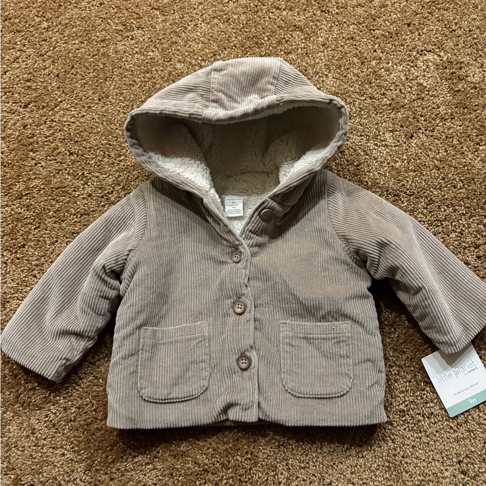 NWT Carters Little Planet Organic Cozy Hooded Corduroy Sherpa Lined Jacket